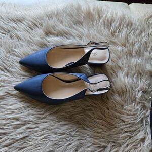 Genshuo Navy Pointed Slingback Flats
